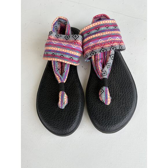 Sanuk Yoga Mat Sling Flip Flop Thong Sandals Size 8 Pink Purple Aztec - Picture 3 of 8